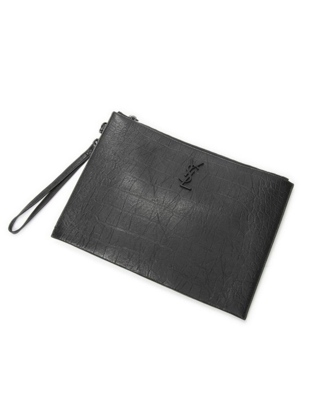 Saint Laurent Tablet Clutch Gray Croco Embossed Leather - Picture 1 of 6